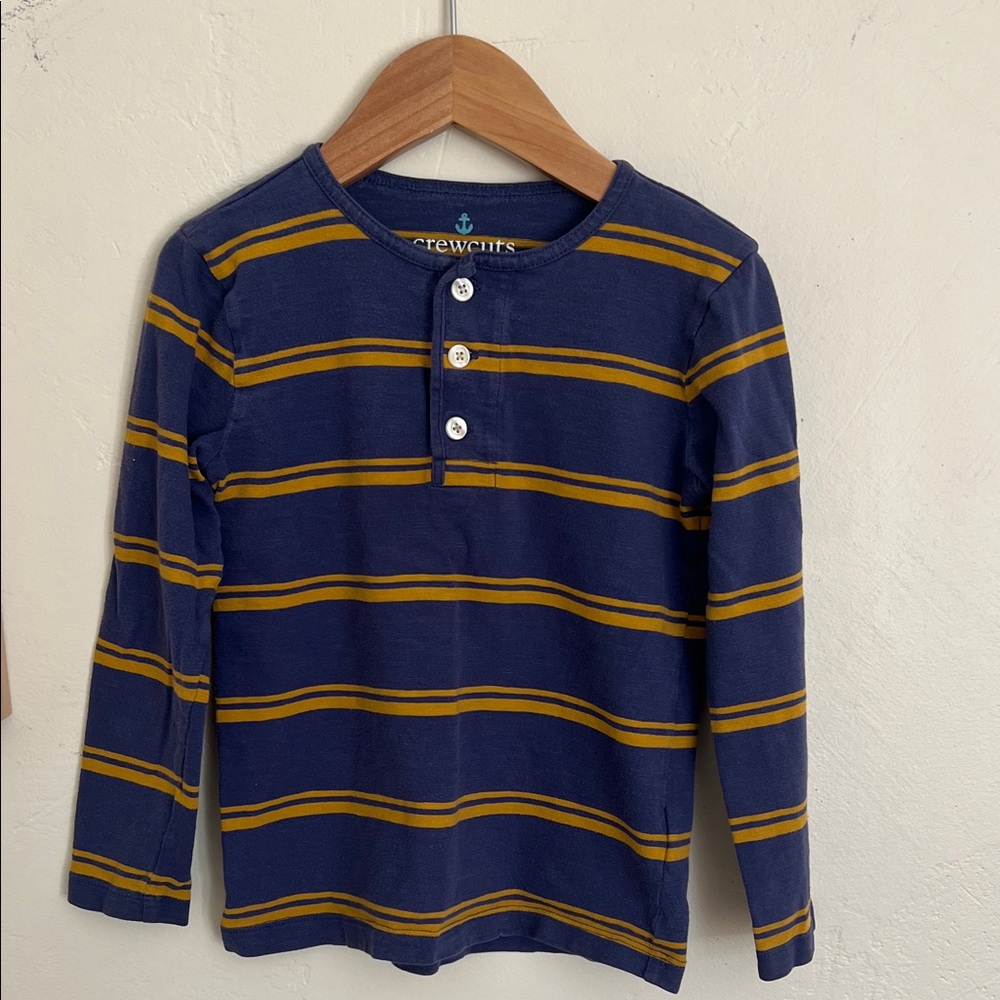 Crewcuts Blue and Gold Striped Long Sleeve Tee